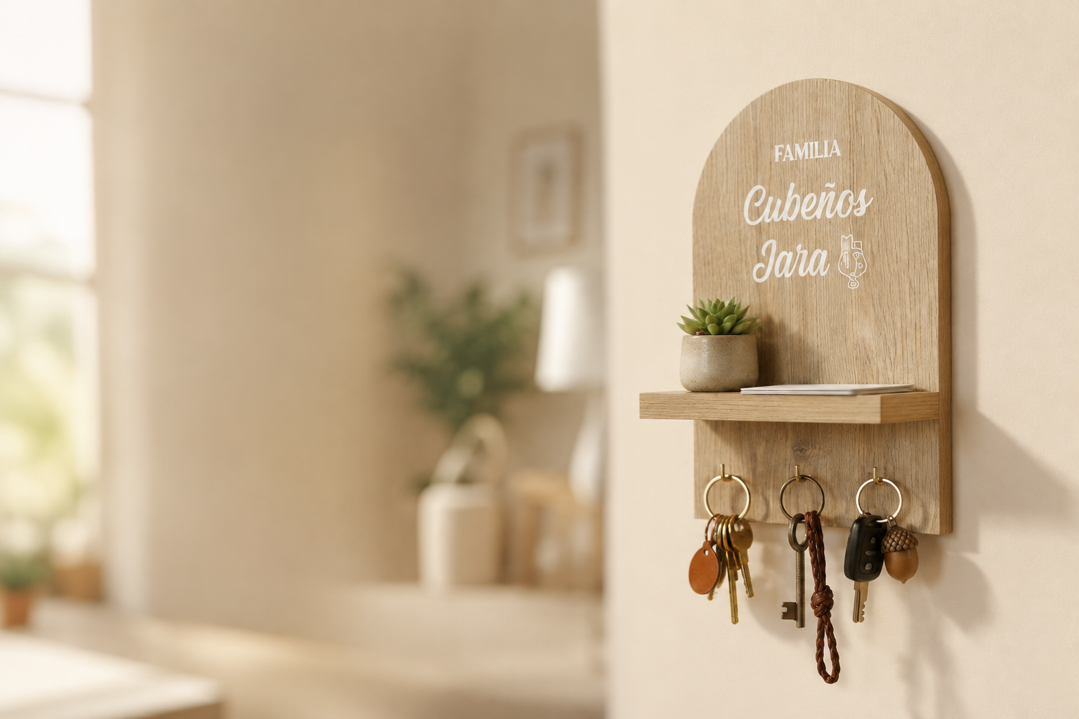 Organizador de llaves personalizado con nombres en madera